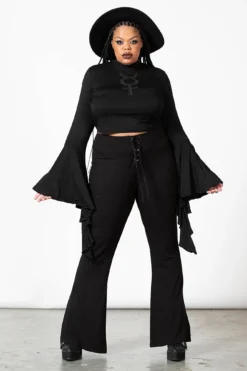 Killstar Slo-Burn Plus Size Bell Bottoms - Ribbed Flare Pants