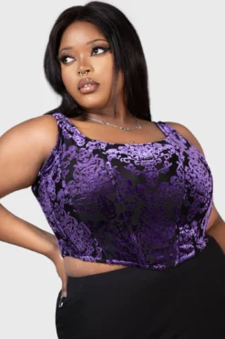 KILLSTAR Snarl Purple Burnout Velvet Corset Top - Plus Size