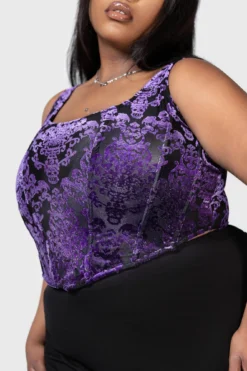 KILLSTAR Snarl Purple Burnout Velvet Corset Top - Plus Size -Kill Star Store SNARL CORSET TOP PURPLE PLUS W D2