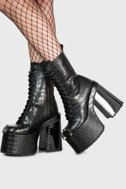 KILLSTAR So Icy Platform Boots - Faux Snake Skin Statement Heels
