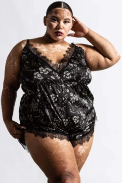 KILLSTAR Spellbound Plus Size Satin Teddy - Floral Lace Lingerie