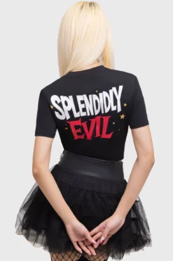 KILLSTAR Splendidly Evil Baby Tee - HIM Glitter Graphic Top -Kill Star Store SPLENDIDLYEVILBABYTEE D