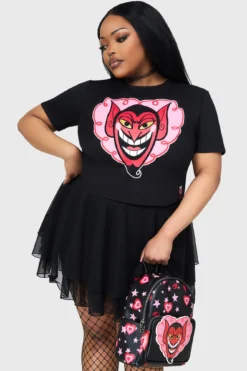 KILLSTAR Splendidly Evil Baby Tee - HIM Glitter Graphic Top -Kill Star Store SPLENDIDLY EVIL BABY TEE PLUS B