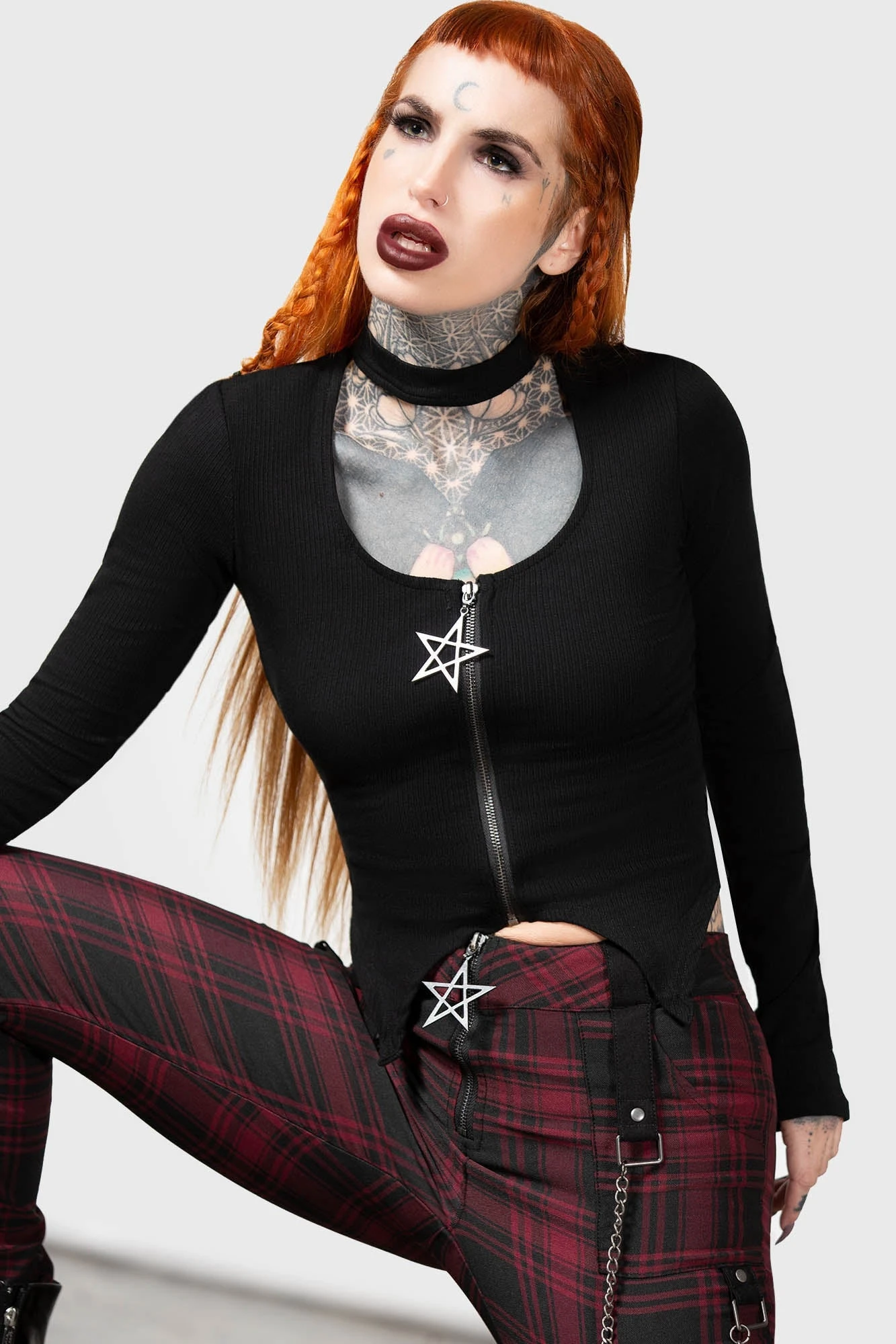 Killstar Starcanum Top - Ribbed Gothic Long Sleeve with Choker Detail 1 Killstar Starcanum Top - Ribbed Gothic Long Sleeve with Choker Detail
