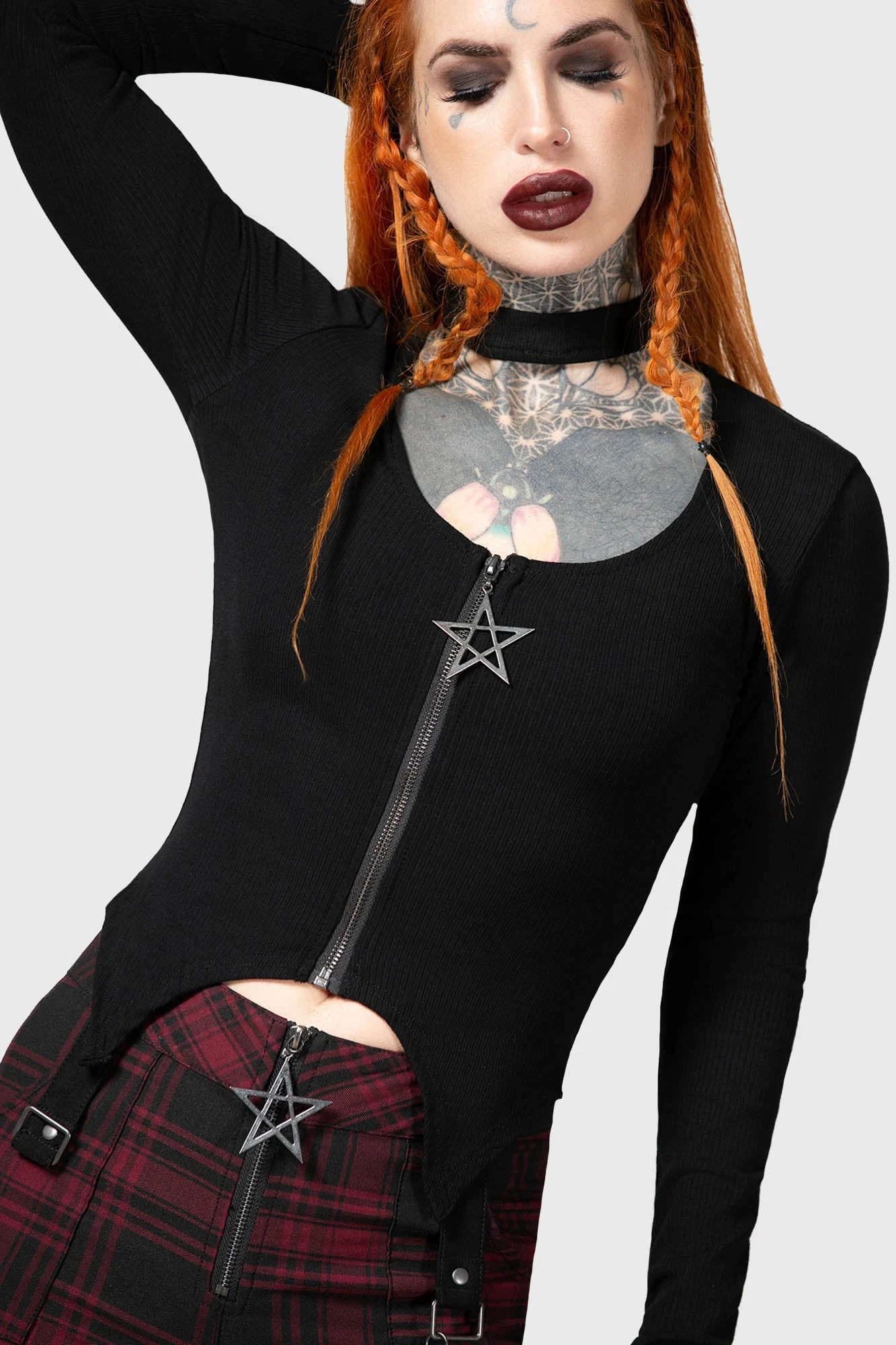 Killstar Starcanum Top - Ribbed Gothic Long Sleeve with Choker Detail 2 Killstar Starcanum Top - Ribbed Gothic Long Sleeve with Choker Detail - Image 2