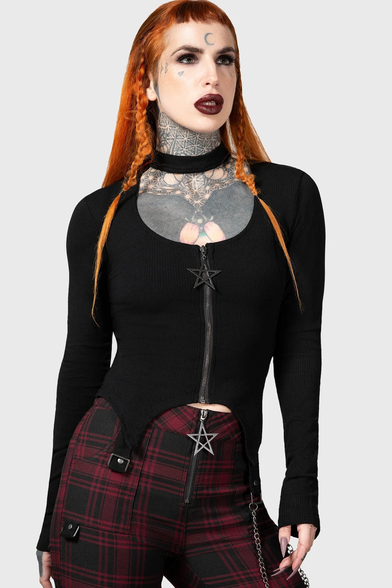 Killstar Starcanum Top - Ribbed Gothic Long Sleeve with Choker Detail 3 Killstar Starcanum Top - Ribbed Gothic Long Sleeve with Choker Detail - Image 3