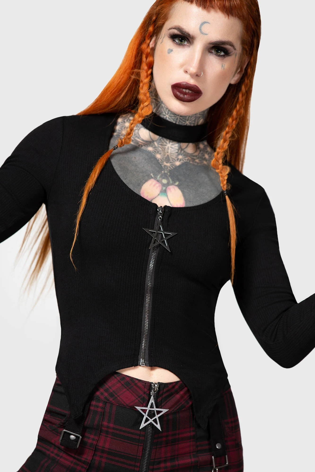 Killstar Starcanum Top - Ribbed Gothic Long Sleeve with Choker Detail 4 Killstar Starcanum Top - Ribbed Gothic Long Sleeve with Choker Detail - Image 4