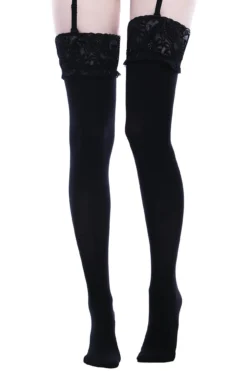 Killstar Stop Staring Thigh High Socks with Lace Trim