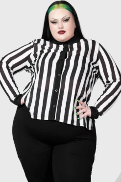 Killstar Stripe Down Shirt [Plus Size] -Kill Star Store STRIPE DOWN SHIRT PLUS W D