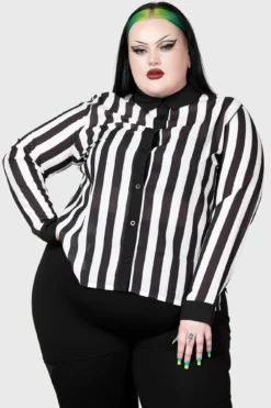 Killstar Stripe Down Shirt [Plus Size] -Kill Star Store STRIPE DOWN SHIRT PLUS W E