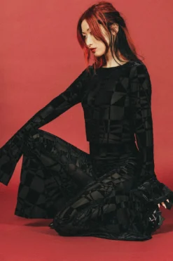 KILLSTAR x Dario Argento Suspiria Mood Flares - Black/Grey Velvet Leggings