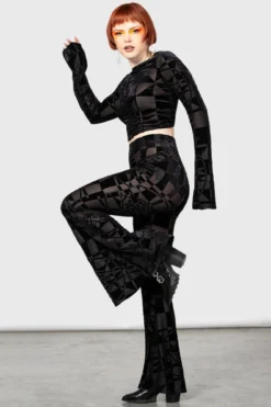 KILLSTAR x Dario Argento Suspiria Mood Flares - Black/Grey Velvet Leggings 9 KILLSTAR x Dario Argento Suspiria Mood Flares - Black/Grey Velvet Leggings -Kill Star Store SUSPIRIA MOOD FLARES W D