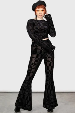 KILLSTAR x Dario Argento Suspiria Mood Flares - Black/Grey Velvet Leggings 11 KILLSTAR x Dario Argento Suspiria Mood Flares - Black/Grey Velvet Leggings -Kill Star Store SUSPIRIA MOOD FLARES W F