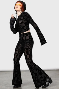 KILLSTAR x Dario Argento Suspiria Mood Flares - Black/Grey Velvet Leggings 12 KILLSTAR x Dario Argento Suspiria Mood Flares - Black/Grey Velvet Leggings -Kill Star Store SUSPIRIA MOOD FLARES W G