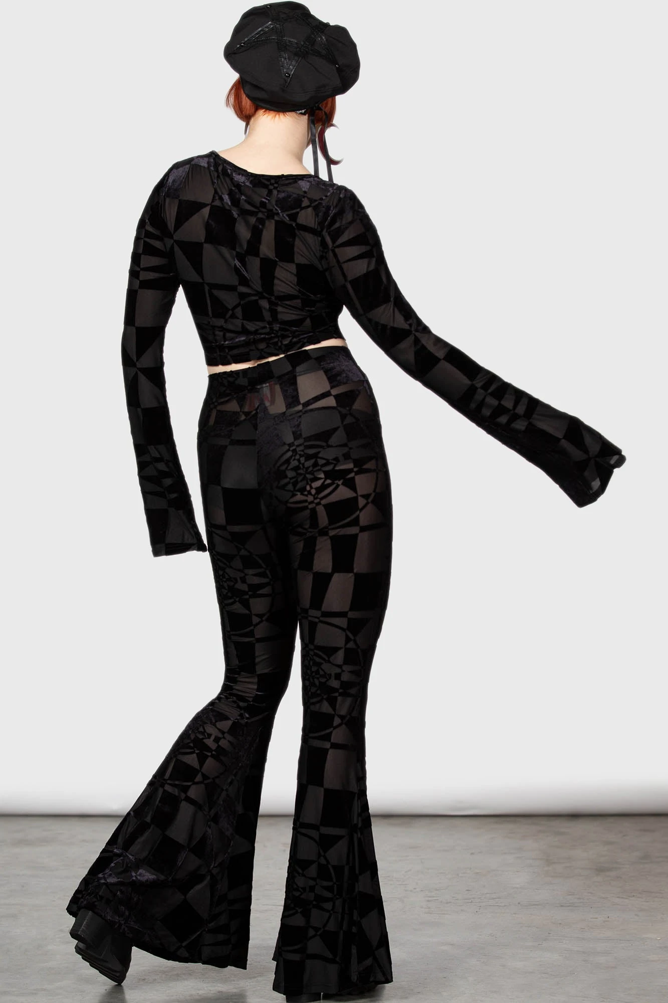 KILLSTAR x Dario Argento Suspiria Mood Flares - Black/Grey Velvet Leggings 7 KILLSTAR x Dario Argento Suspiria Mood Flares - Black/Grey Velvet Leggings - Image 7