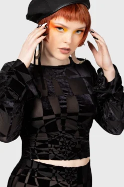 Killstar Suspiria Mood Burnout Velvet Crop Top -Kill Star Store SUSPIRIA MOOD LONG SLEEVE TOP W E