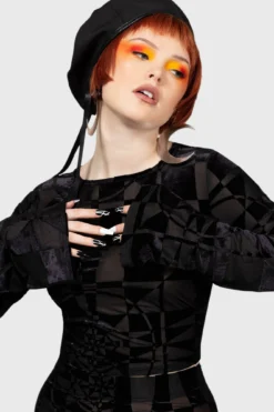 Killstar Suspiria Mood Burnout Velvet Crop Top -Kill Star Store SUSPIRIA MOOD LONG SLEEVE TOP W F