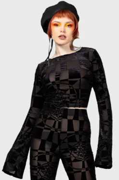 Killstar Suspiria Mood Burnout Velvet Crop Top -Kill Star Store SUSPIRIA MOOD LONG SLEEVE TOP W G