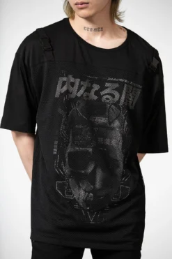 KILLSTAR Synch T-Shirt: Edgy Unisex Graphic Tee with Fishnet Overlay -Kill Star Store SYNCH T SHIRT M C