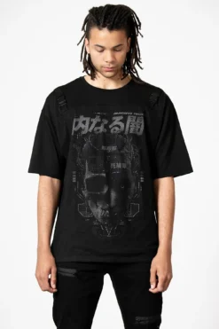 KILLSTAR Synch T-Shirt: Edgy Unisex Graphic Tee with Fishnet Overlay -Kill Star Store SYNCH T SHIRT M D