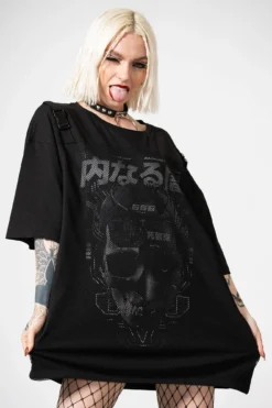KILLSTAR Synch T-Shirt: Edgy Unisex Graphic Tee with Fishnet Overlay