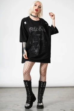 KILLSTAR Synch T-Shirt: Edgy Unisex Graphic Tee with Fishnet Overlay -Kill Star Store SYNCH T SHIRT W C