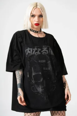 KILLSTAR Synch T-Shirt: Edgy Unisex Graphic Tee with Fishnet Overlay -Kill Star Store SYNCH T SHIRT W D