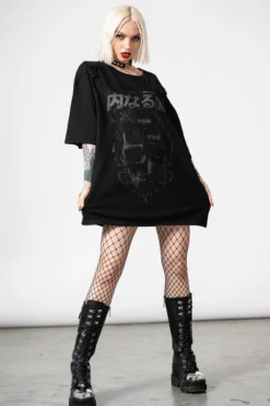 KILLSTAR Synch T-Shirt: Edgy Unisex Graphic Tee with Fishnet Overlay -Kill Star Store SYNCH T SHIRT W E