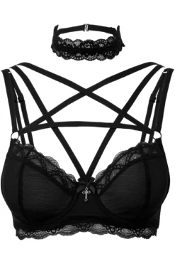 KILLSTAR She Bites Lace Bra with Pentagram Straps