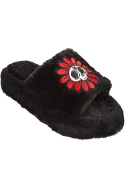 Killstar Gloomy Daze Fur Slippers - Plush Gothic Slip-Ons -Kill Star Store Slipper G