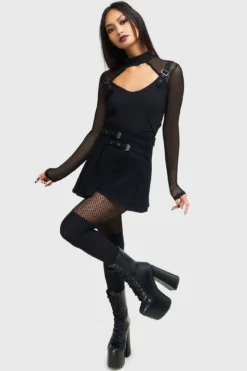 KILLSTAR Techtrash Top - Fishnet Sleeve Gothic Crop Top