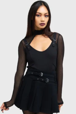 KILLSTAR Techtrash Top - Fishnet Sleeve Gothic Crop Top -Kill Star Store TECHTRASHTOP E