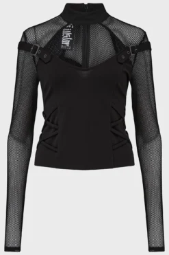 KILLSTAR Techtrash Top - Fishnet Sleeve Gothic Crop Top -Kill Star Store TECHTRASH TOP BLACK 1