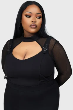 KILLSTAR Techtrash Top - Fishnet Sleeve Gothic Crop Top -Kill Star Store TECHTRASH TOP PLUS C