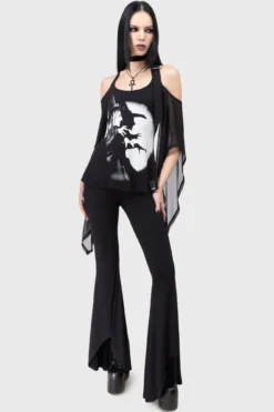 KILLSTAR The Witch Is Dead Top - Gothic Cold Shoulder Mesh Blouse