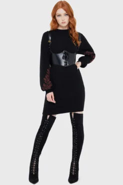 Killstar Thornwoven Sweater Dress - Knitted Leaf Sleeve Detail
