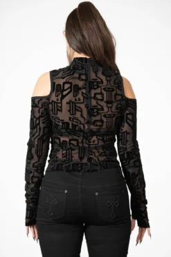 Tuned Out Mesh Cold Shoulder Top -Kill Star Store TURNED OUT MESH COLD SHOULDER TOP W F