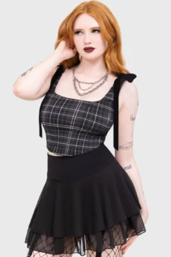 Tartan Flora Corset Top [GREY] -Kill Star Store TartanFloraCorset GREY D