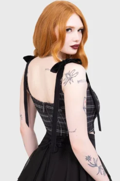 Tartan Flora Corset Top [GREY] -Kill Star Store TartanFloraCorset GREY E