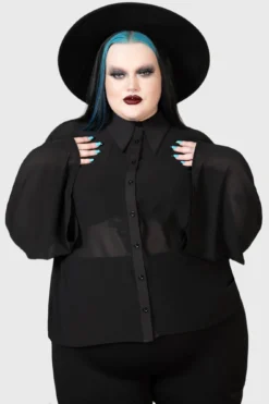 Killstar Unhallowed Mesh Shirt [PLUS] - Sheer Gothic Flared Sleeve Top