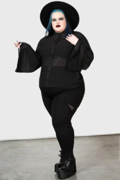 Killstar Unhallowed Mesh Shirt [PLUS] - Sheer Gothic Flared Sleeve Top -Kill Star Store UNHALLOWED TOP PLUS W D