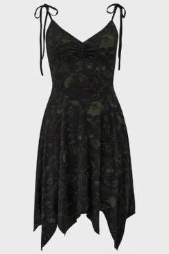 KILLSTAR Utopia Dress - Custom Print Hanky Hem Midi -Kill Star Store UtopiaDress BlackGreen 1