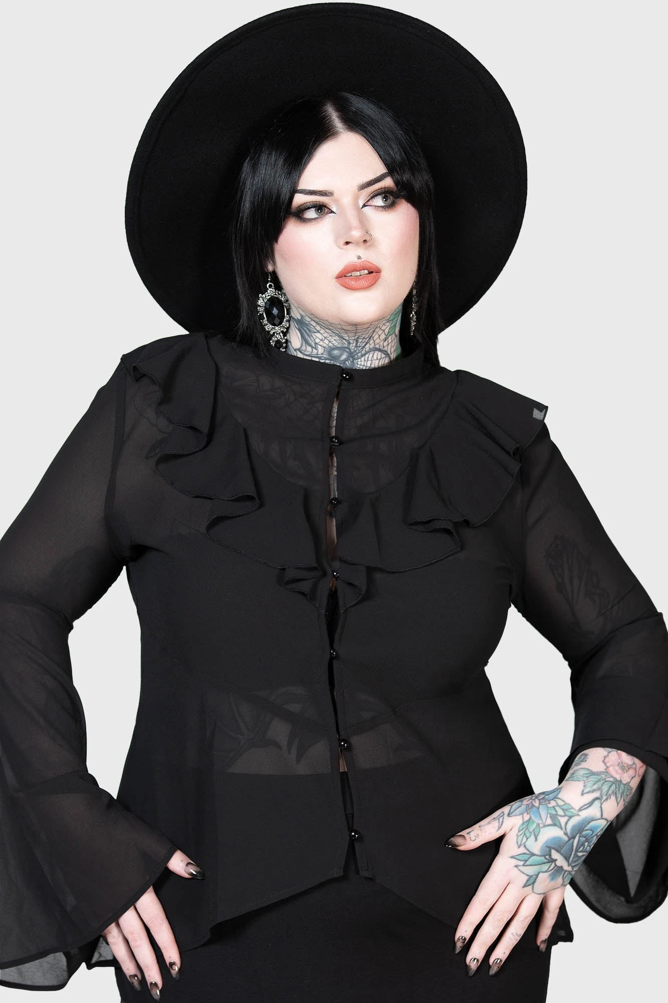 Killstar Valentine's Heart Mesh Blouse - Plus Size Gothic Top 1 Killstar Valentine's Heart Mesh Blouse - Plus Size Gothic Top