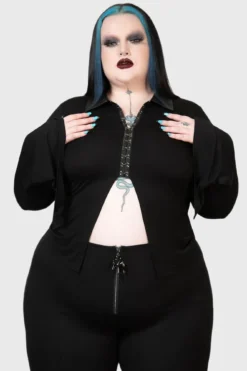 KILLSTAR Vamp Fatale Plus Size Cropped Shirt - Gothic Flared Sleeve Top