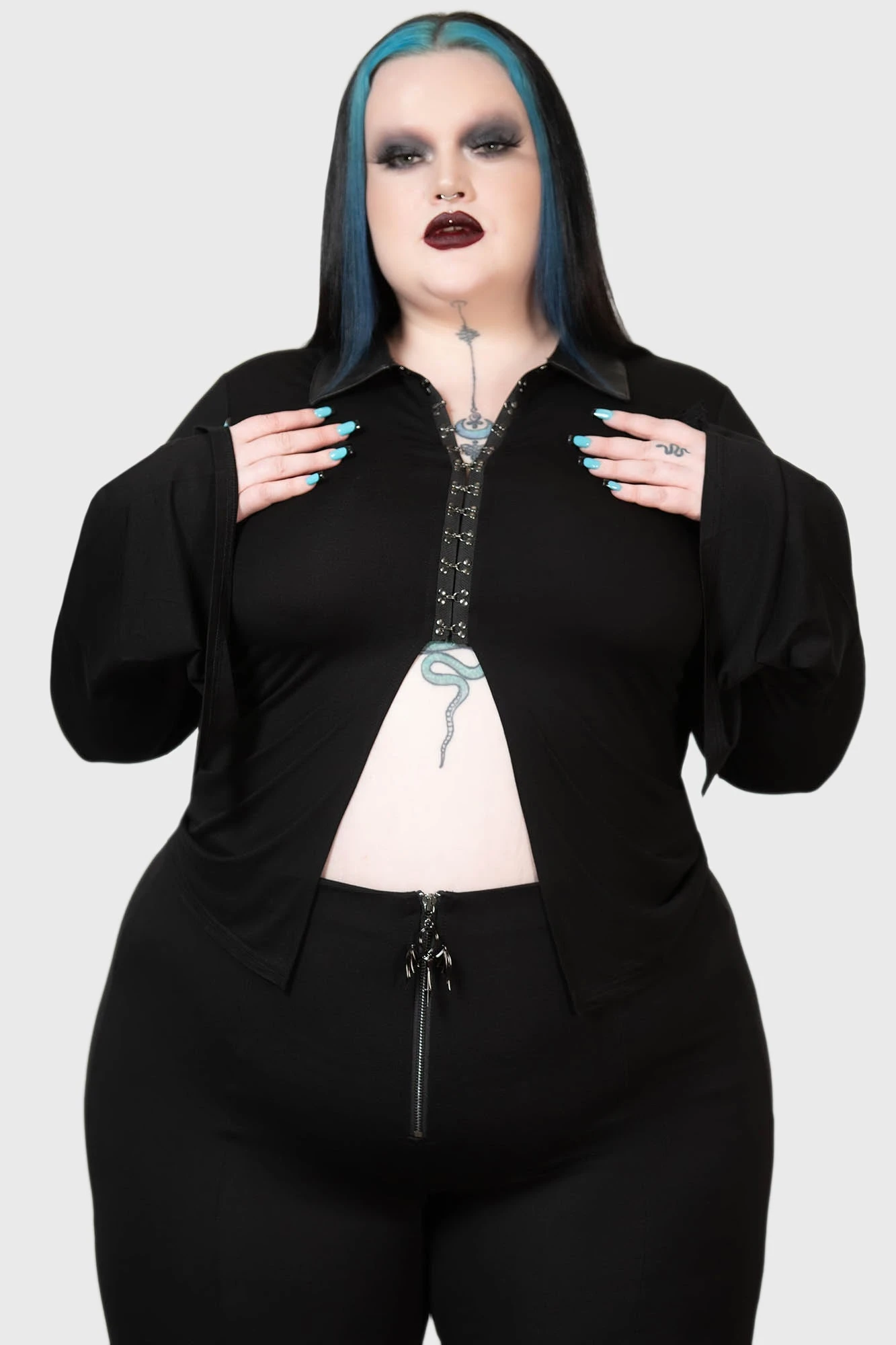 KILLSTAR Vamp Fatale Plus Size Cropped Shirt - Gothic Flared Sleeve Top 1 KILLSTAR Vamp Fatale Plus Size Cropped Shirt - Gothic Flared Sleeve Top