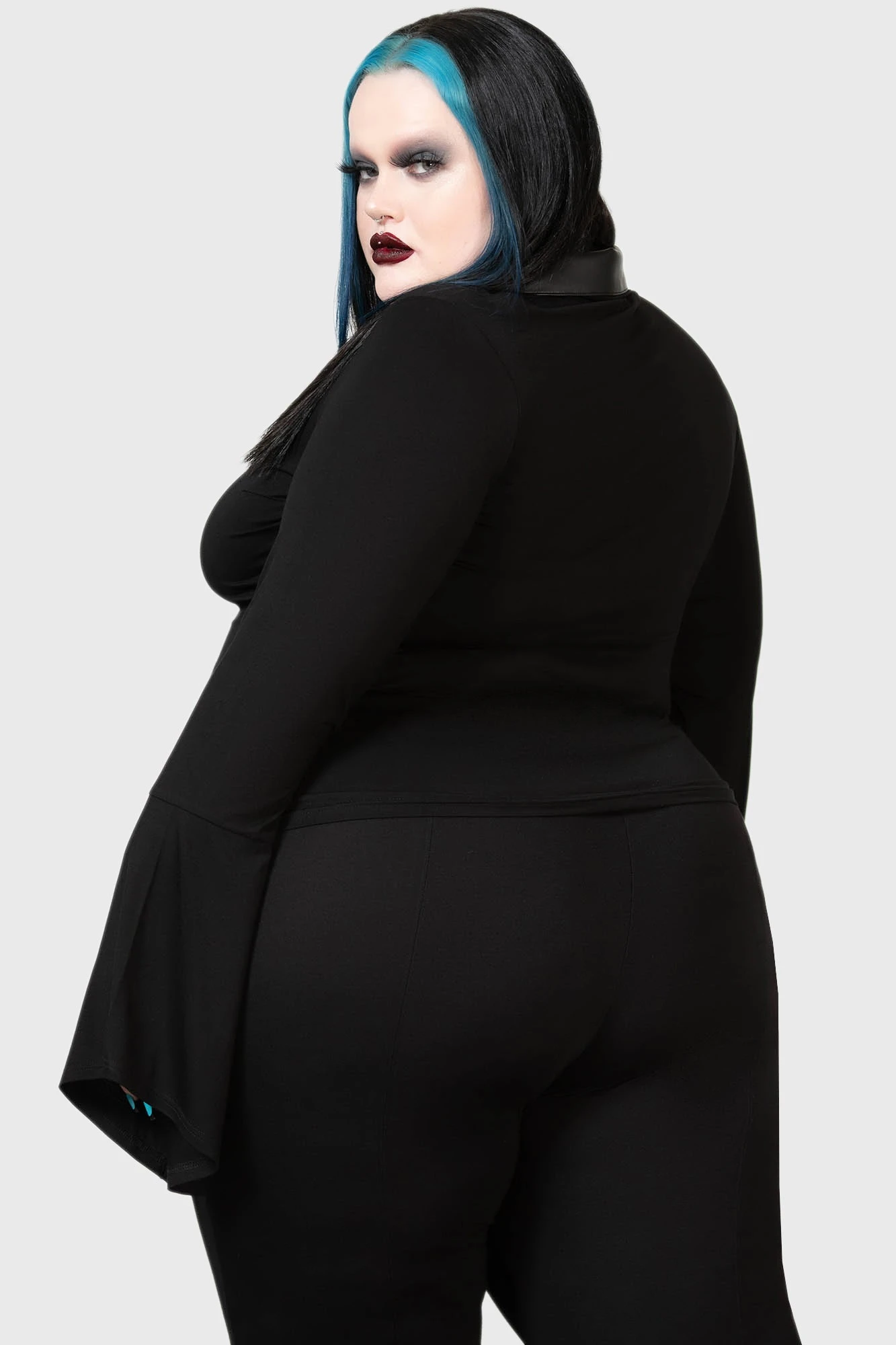 KILLSTAR Vamp Fatale Plus Size Cropped Shirt - Gothic Flared Sleeve Top 3 KILLSTAR Vamp Fatale Plus Size Cropped Shirt - Gothic Flared Sleeve Top - Image 3