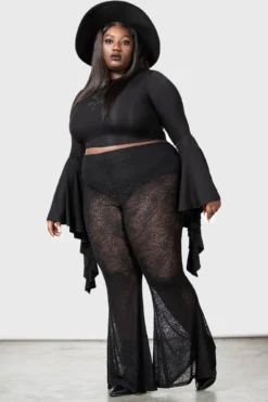 KILLSTAR Vixie Flares [Plus Size] - Spiderweb Lace Flared Leggings