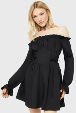 KILLSTAR Venomira Mini Dress - Versatile On-Off Shoulder Poplin Dress