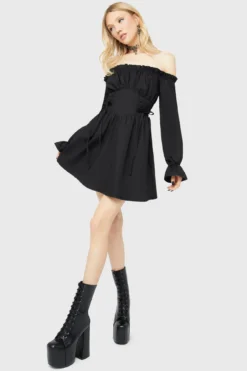 KILLSTAR Venomira Mini Dress - Versatile On-Off Shoulder Poplin Dress -Kill Star Store VenomiraDress F