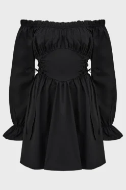 KILLSTAR Venomira Mini Dress - Versatile On-Off Shoulder Poplin Dress -Kill Star Store VenomiraDress Black 1